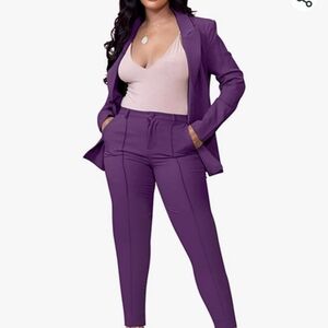 Echoine 2 Piece Purple Deep V Long Sleeve Blazer & Pants Size XL